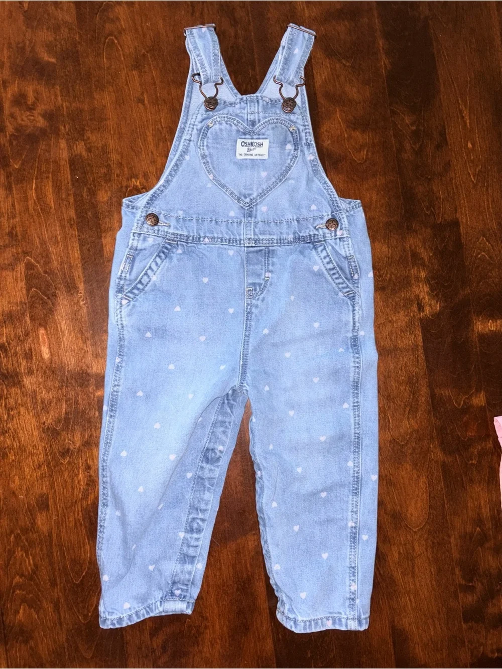 OshKosh B'gosh Light Blue Denim Heart-Print Overalls